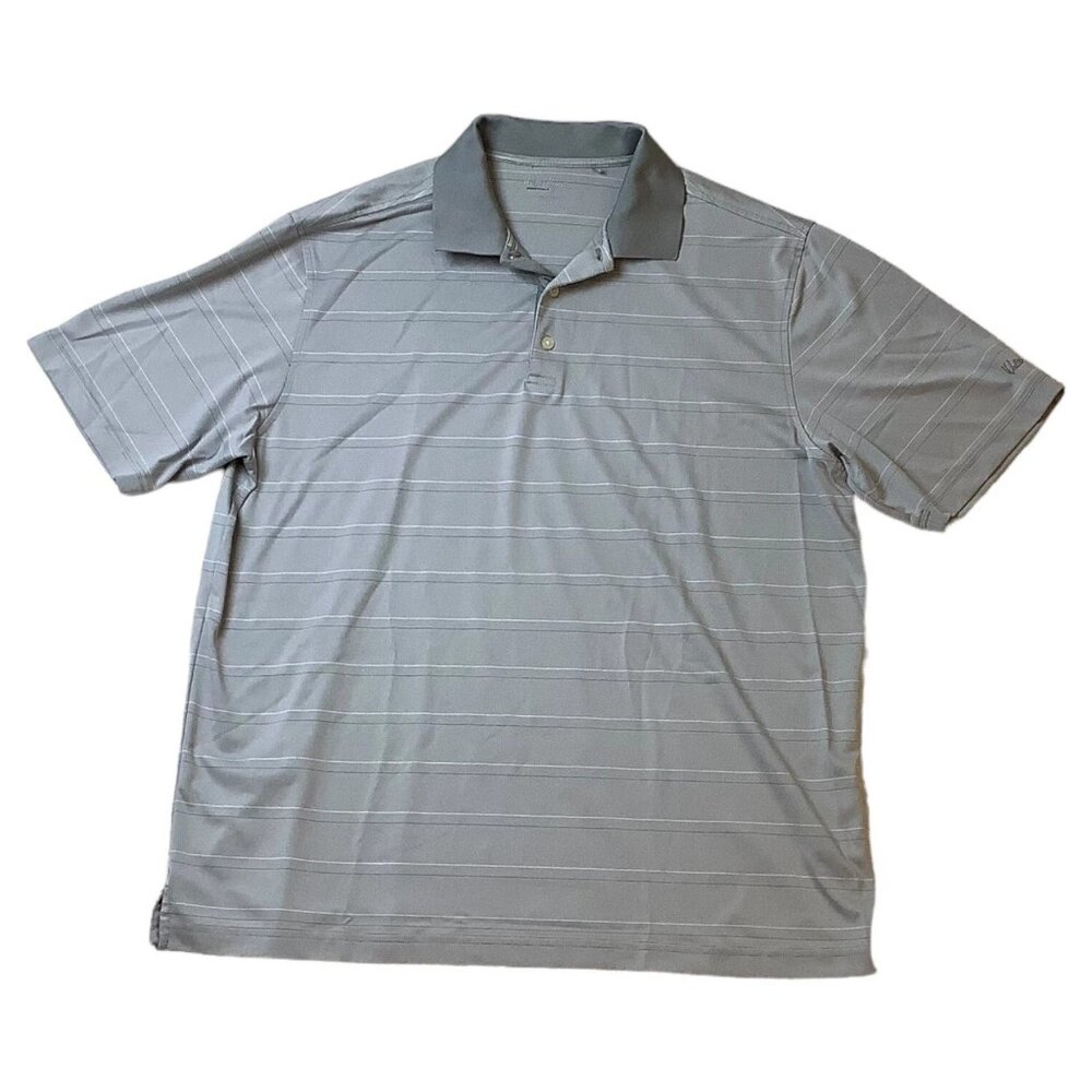 Walter Hagen Golf Polo Short Sleeve Gray Striped Shirt Mens Size XL